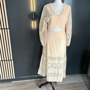 Lulu's Beige Lace Long Sleeve Dress